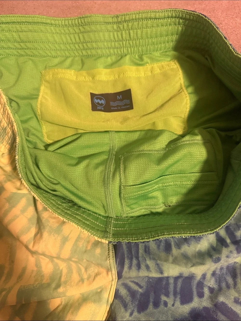 Janji Men's Split Neon Lime & Teal Tie-Dye Running Shorts